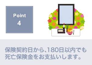 Point4.契約日から180日以内でも死亡保険金をお支払いします。